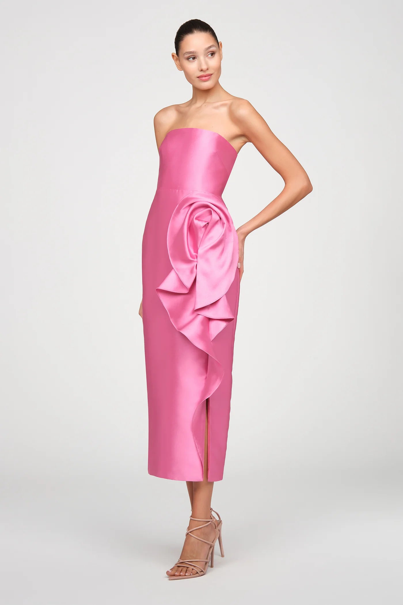 Theia Marla Robe drapée sculpturale Rose ensoleillé