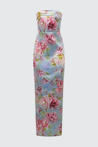 Theia Cleo Robe colonne bustier Glass Garden