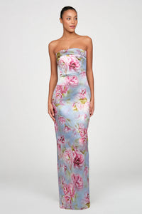 Theia Cleo Robe colonne bustier Glass Garden