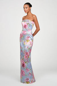 Theia Cleo Robe colonne bustier Glass Garden