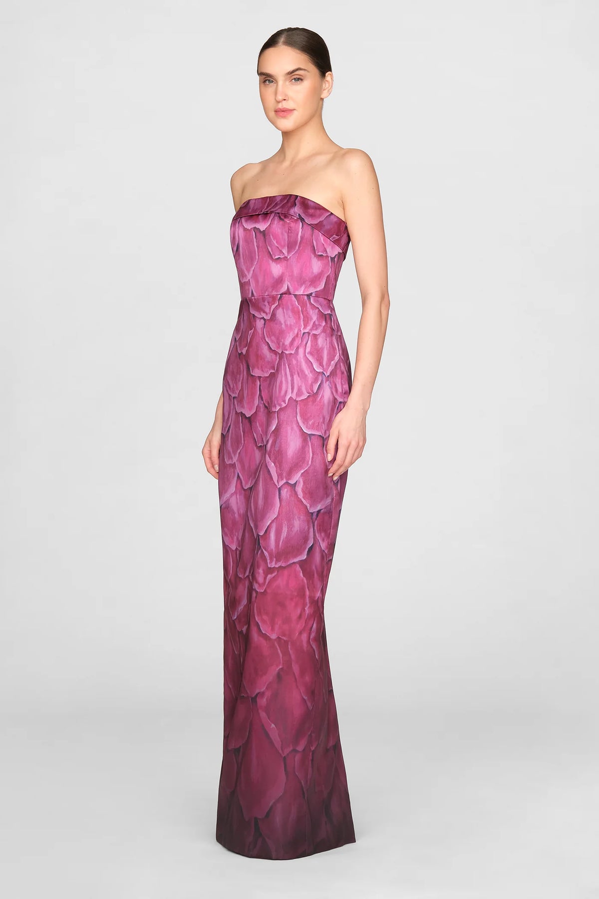 Theia Cleo Strapless Column Gown Petal Obscura
