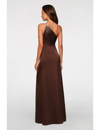 Theia Adriana One Shoulder Gown Chocolate