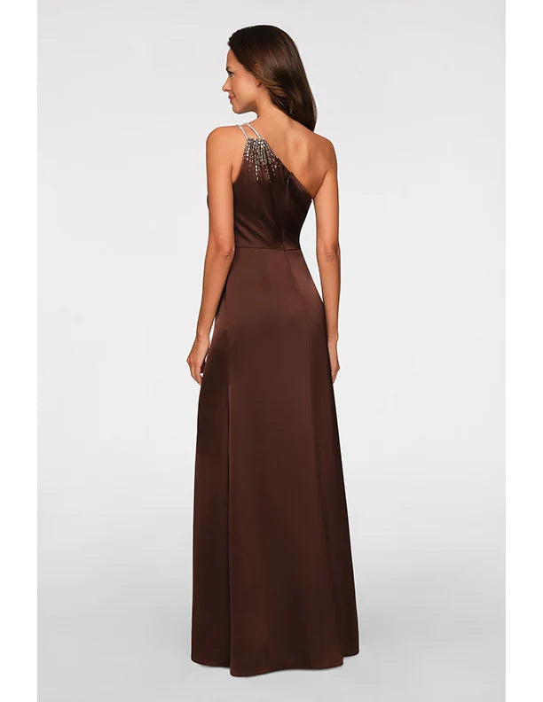Theia Adriana One Shoulder Gown Chocolate