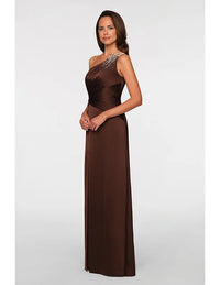 Theia Adriana One Shoulder Gown Chocolate