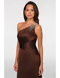 Theia Adriana One Shoulder Gown Chocolate