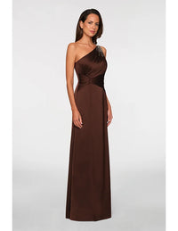 Theia Adriana One Shoulder Gown Chocolate