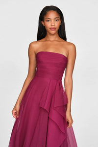 Theia Teresa Strapless Draped Gown Sangria