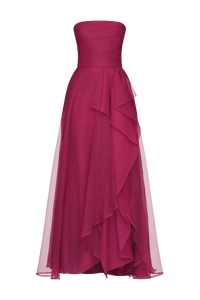 Theia Teresa Strapless Draped Gown Sangria
