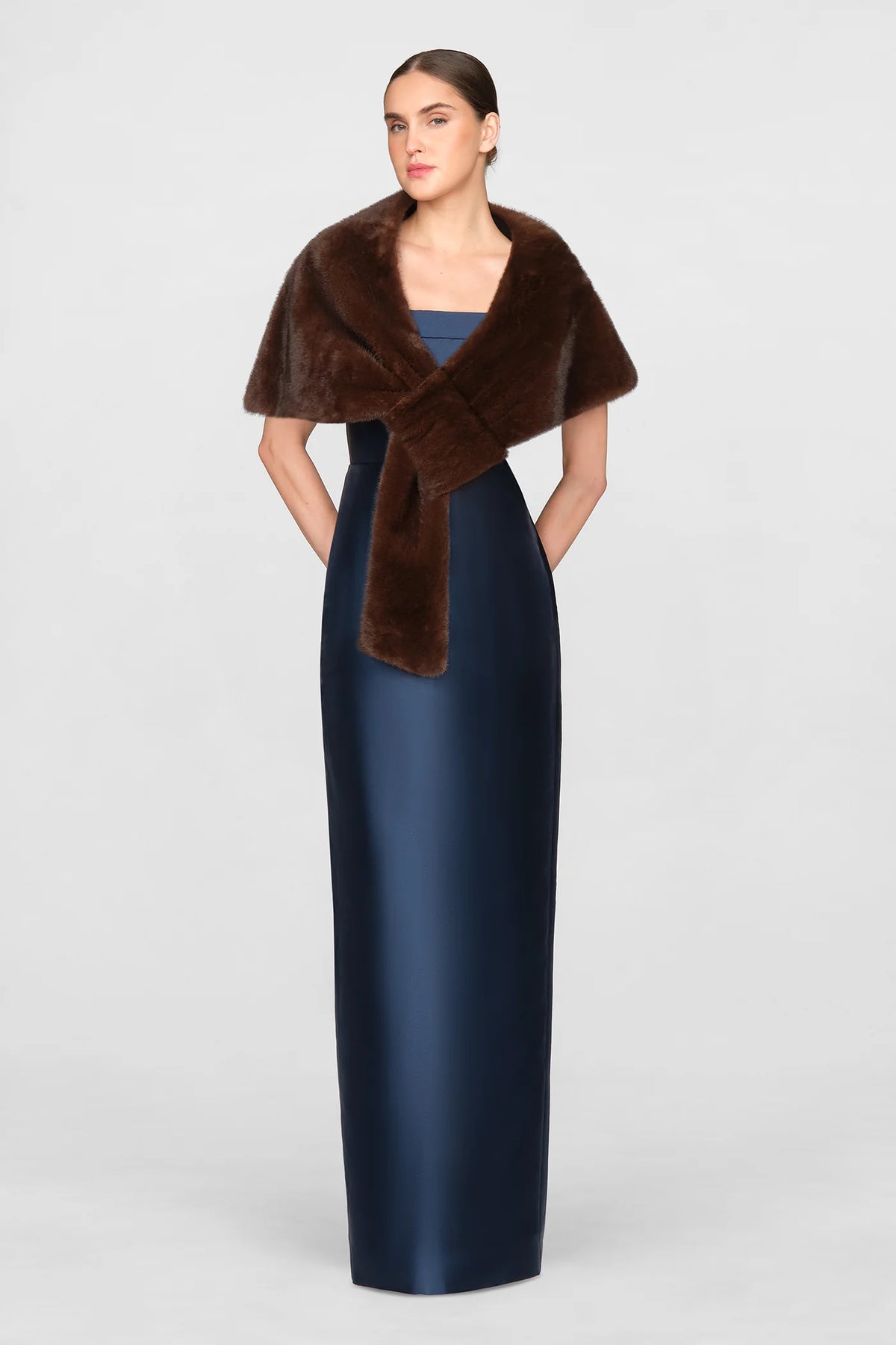 Theia Ayana Faux Mink Cape Mahogany
