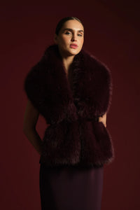 Theia Kay Faux Fox Asymmetric Stole Velvet Fig