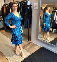 Theia Petal Dress V-Neck with Flared Skirt