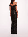 Marchesa Notte Organic Neckline off the shoulder Sequin Gown