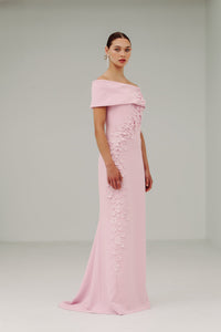 Robe Catherine Regehr à épaules dénudées avec corsage fleuri