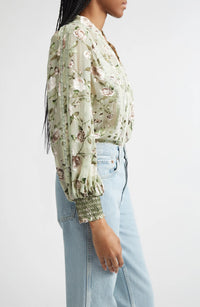 Alice + Olivia Arlette Floral Lace Trim Shirt