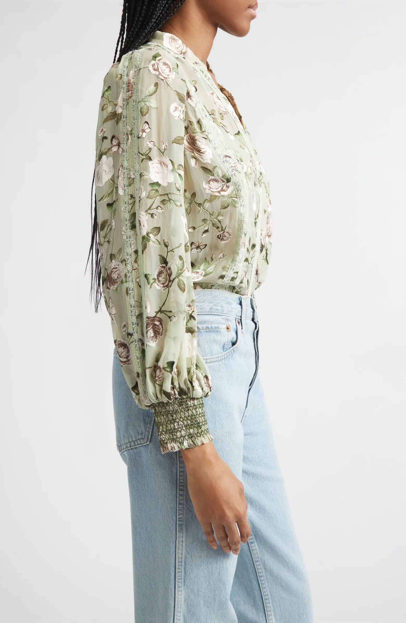 Alice + Olivia Arlette Floral Lace Trim Shirt