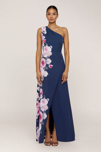 La Petite Robe de Chloe One Shoulder Gown Deep Navy