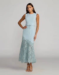Robe midi Mac Duggal sans manches en crêpe avec ourlet brodé