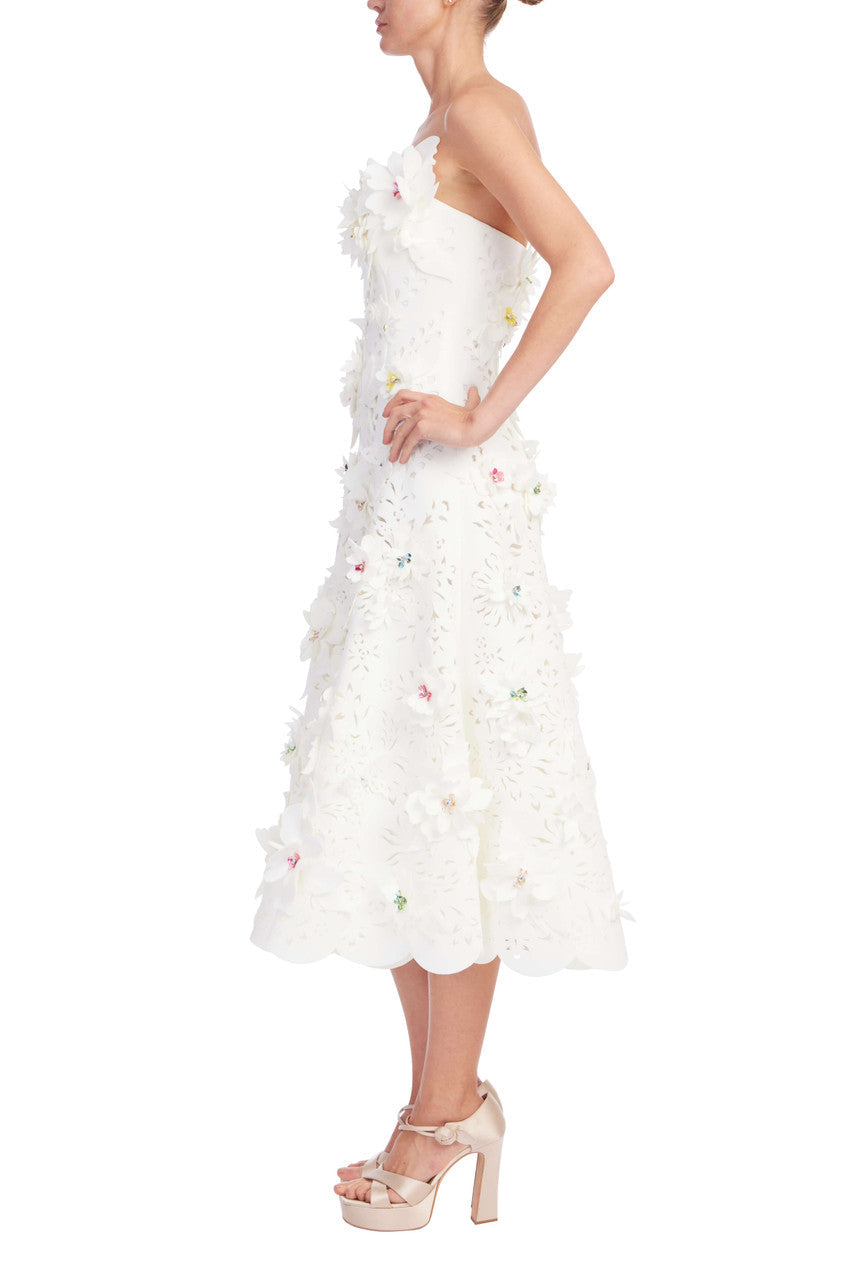 Robe midi Badgley Mischka en scuba avec applique Ivoire clair
