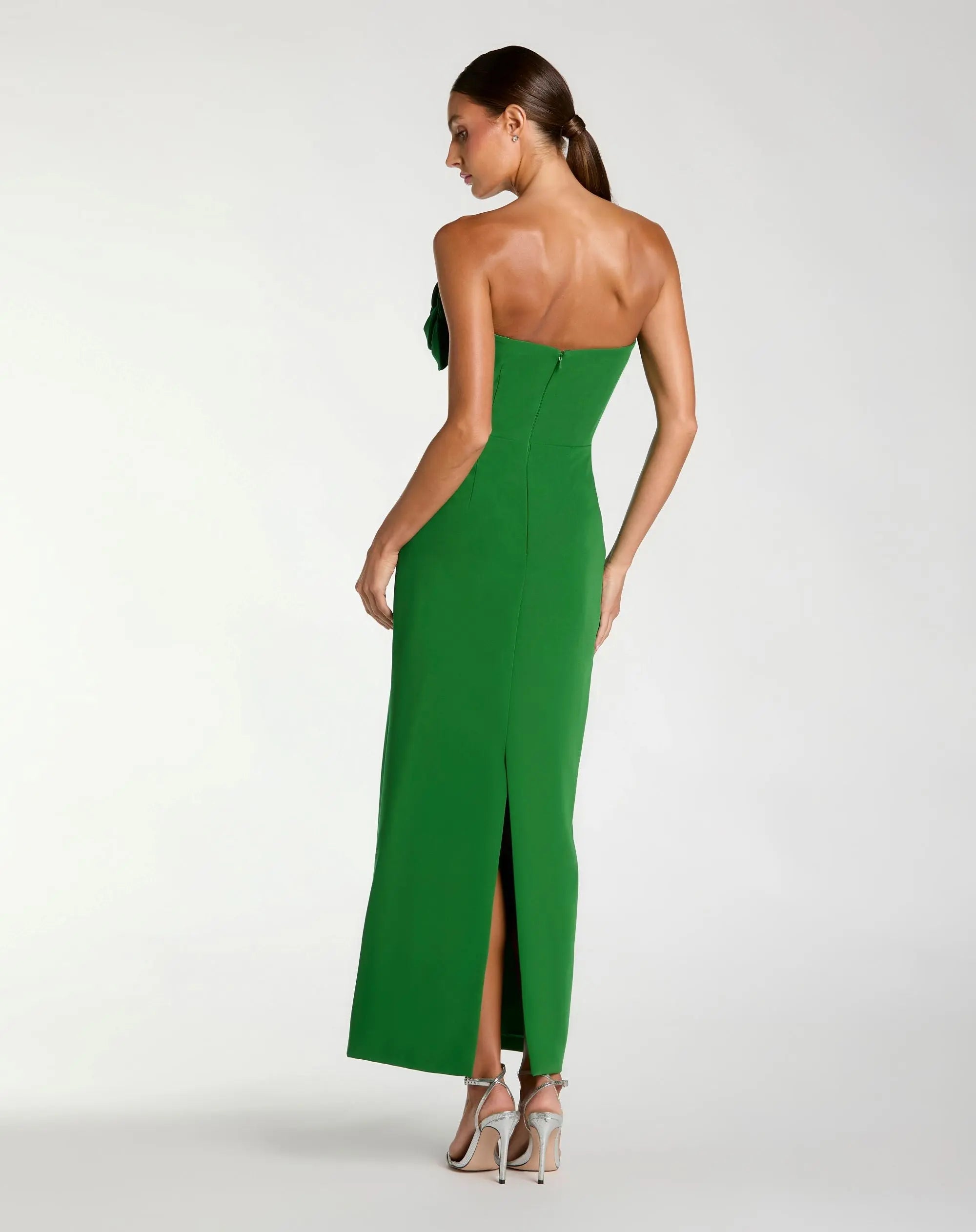 MAC DUGGAL Crepe Strapless Midi Dress with 3D Flower Detail