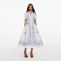 Robe Midi Brodée Blanche et Bleue Self-Portrait Blanche