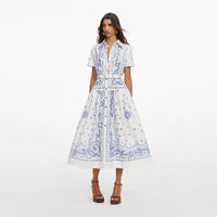 Robe Midi Brodée Blanche et Bleue Self-Portrait Blanche