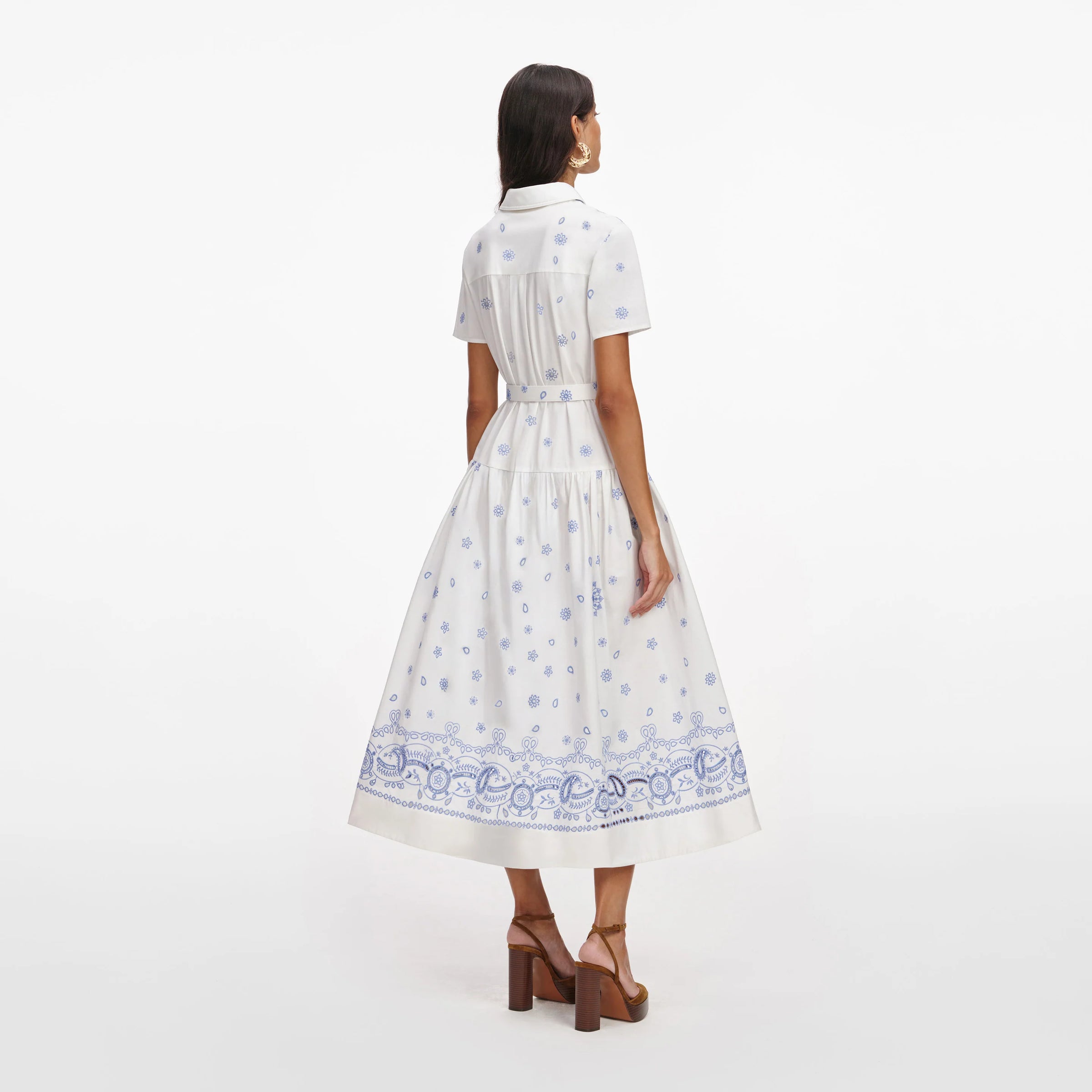 Robe Midi Brodée Blanche et Bleue Self-Portrait Blanche