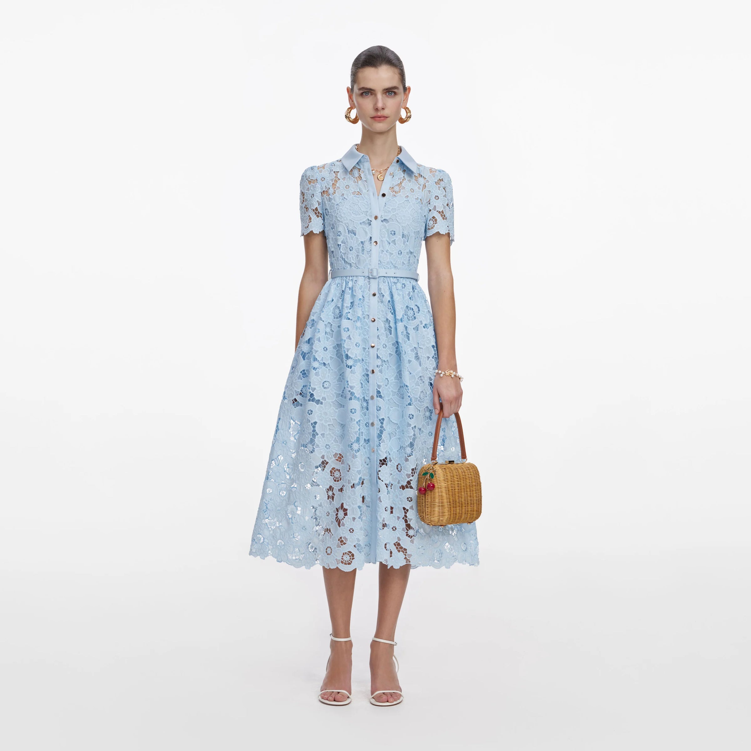 Self-Portrait Blue Lace Collared Midi Dress Blue