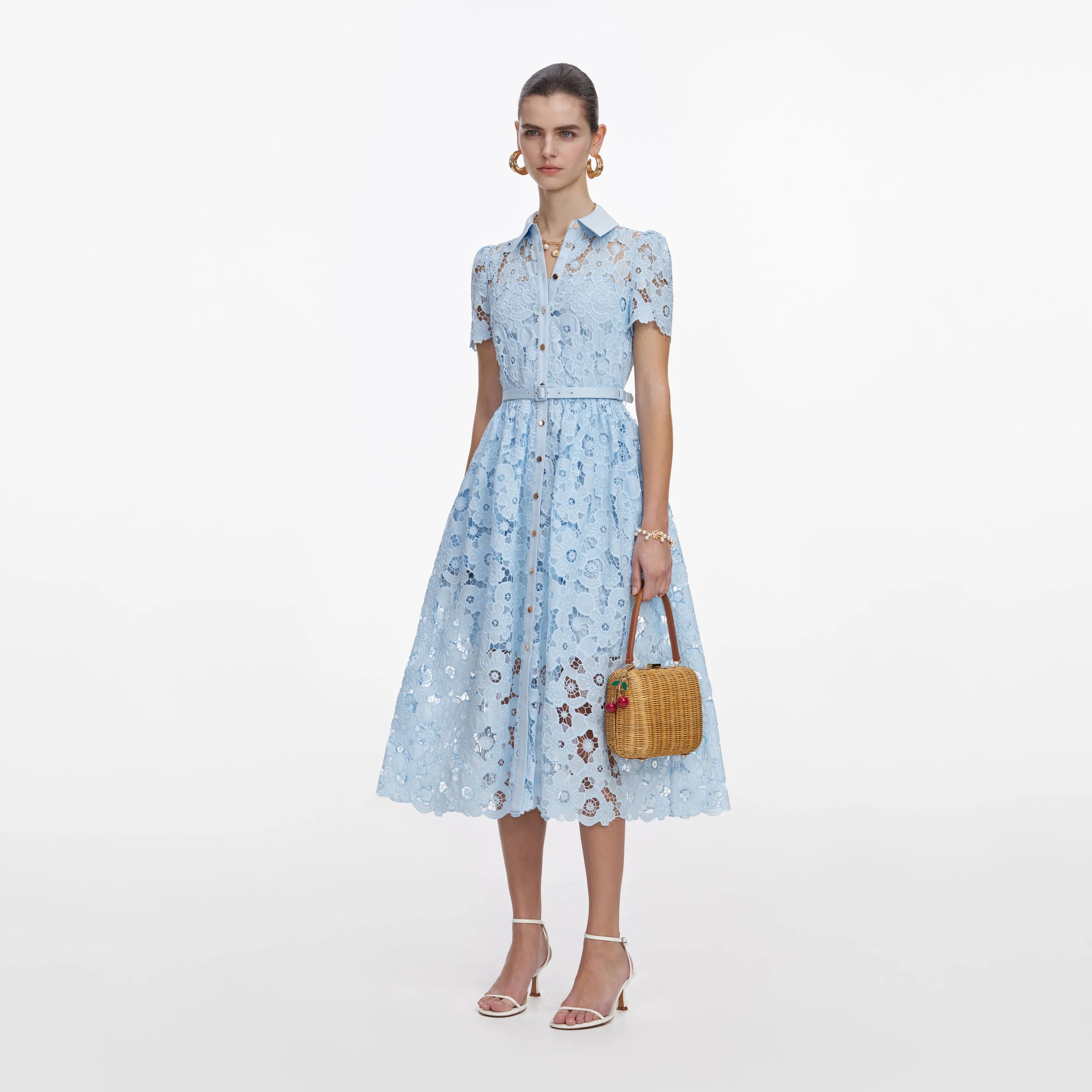 Self-Portrait Blue Lace Collared Midi Dress Blue