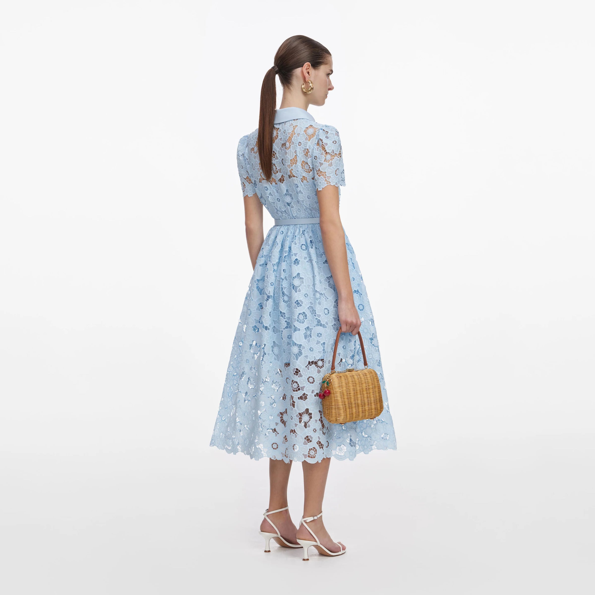 Self-Portrait Blue Lace Collared Midi Dress Blue