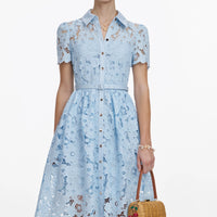 Self-Portrait Blue Lace Collared Midi Dress Blue