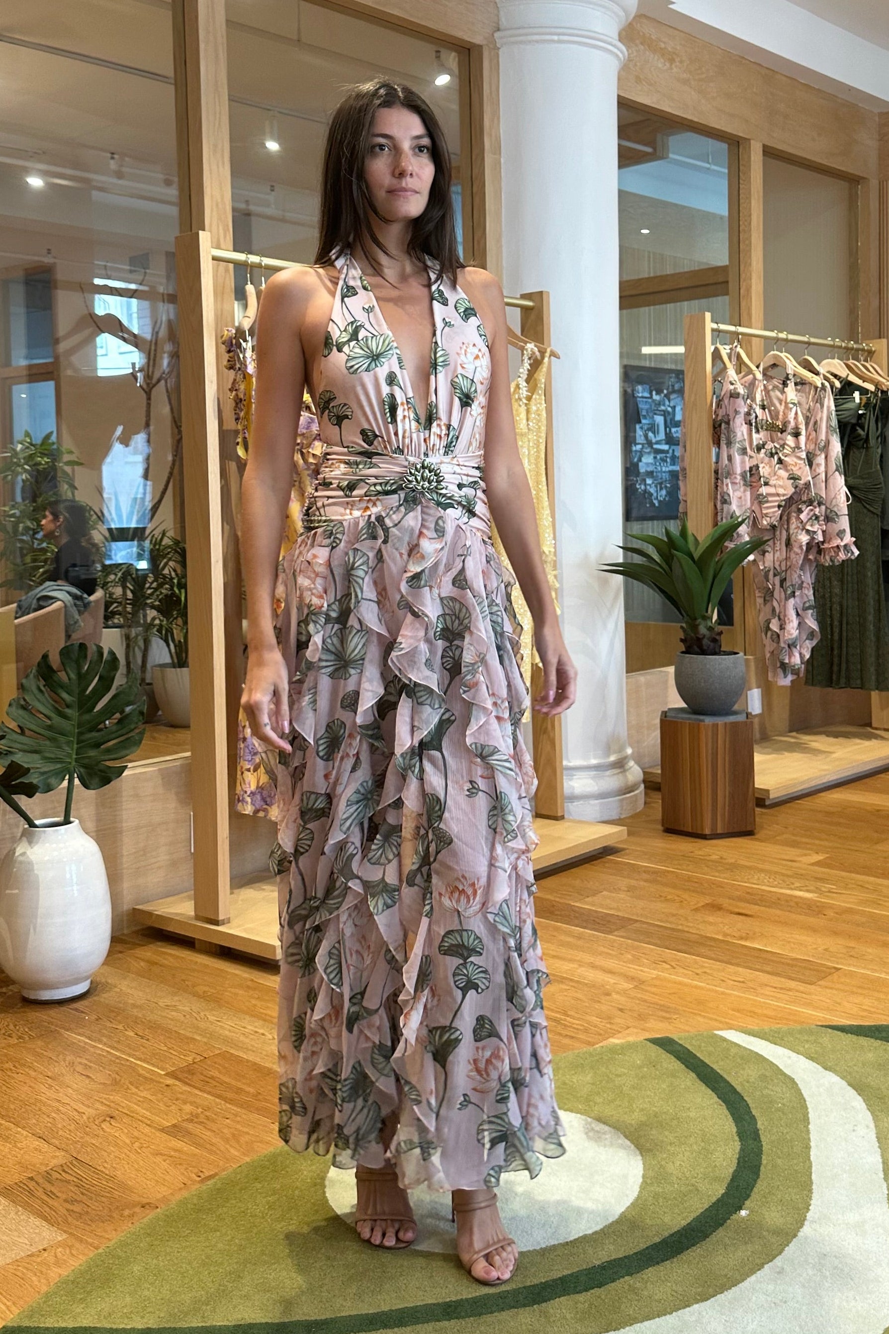 PatBO Lotus Plunge Maxi Dress Light Pink