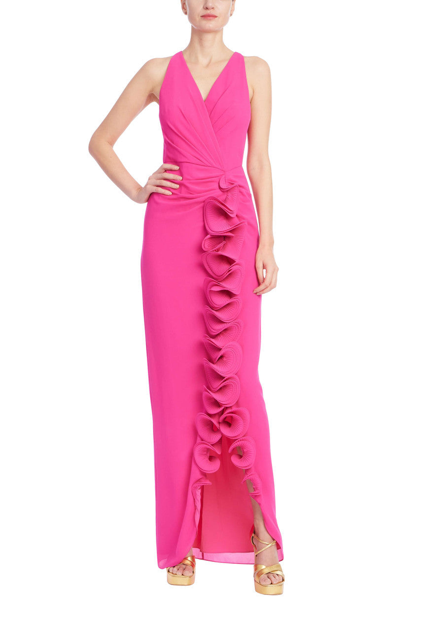 Jupe à volants Badgley Mischka à col halter Magenta