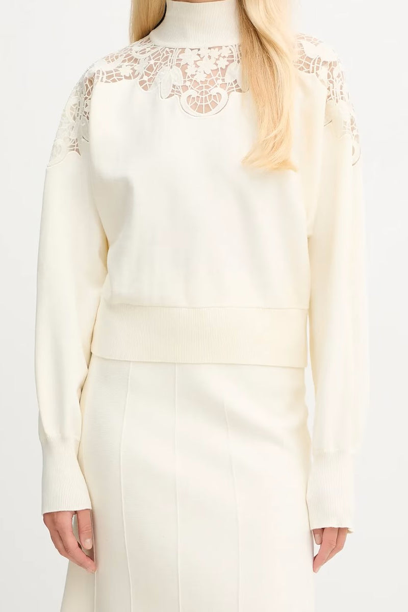 Twinset Polo Neck Lace Detailed Sweater