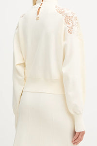 Twinset Polo Neck Lace Detailed Sweater