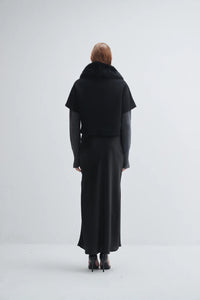 Pissenlit Shortsleeve Cashmere Jacket with Fur Collar Jet Black