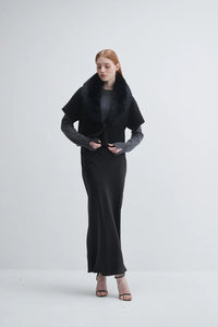 Pissenlit Shortsleeve Cashmere Jacket with Fur Collar Jet Black