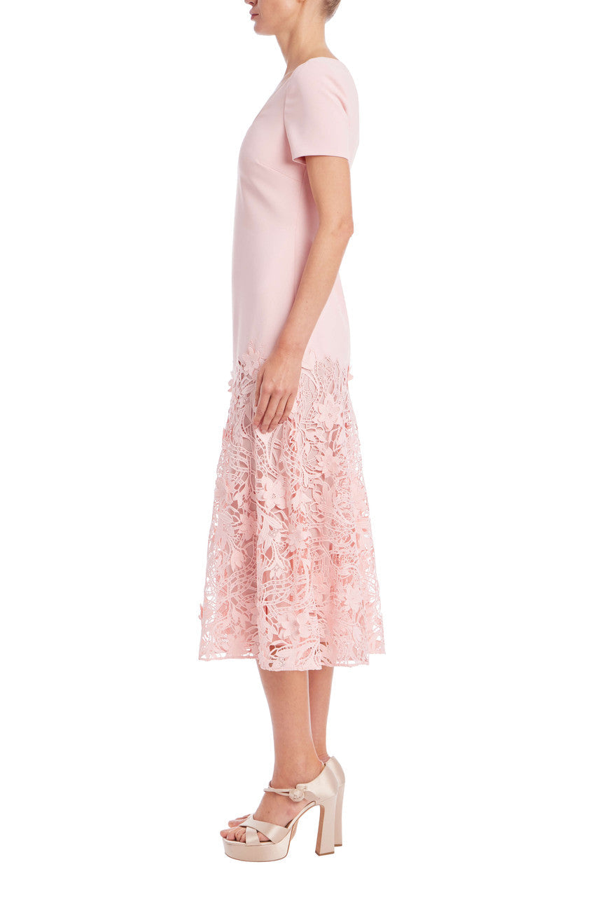 Robe midi en dentelle crêpe Badgley Mischka Blush