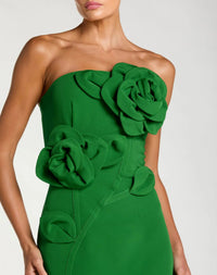 MAC DUGGAL Crepe Strapless Midi Dress with 3D Flower Detail