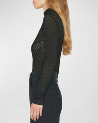 Frame Mesh Lace Crew neck Long Sleeve Top