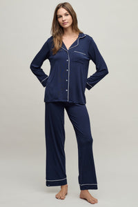 Ensemble de pyjama en jersey Luxe Milk passepoilé pour femme Barefoot Dreams BDWLM26693 Indigo