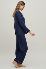Ensemble de pyjama en jersey Luxe Milk passepoilé pour femme Barefoot Dreams BDWLM26693 Indigo