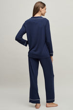 Ensemble de pyjama en jersey Luxe Milk passepoilé pour femme Barefoot Dreams BDWLM26693 Indigo