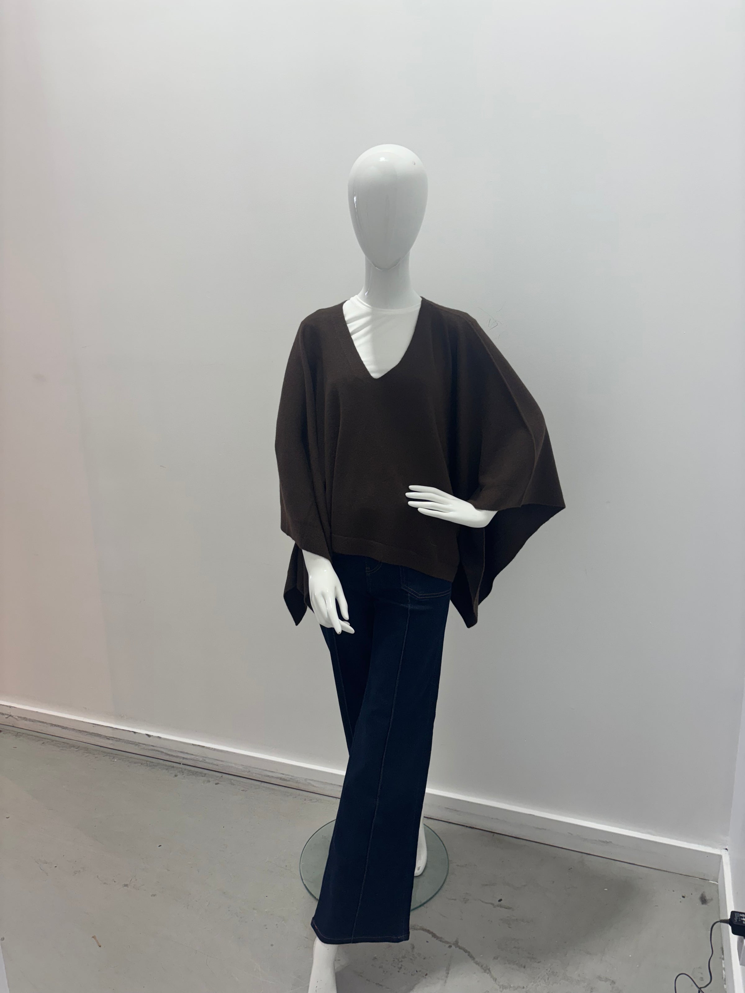 Repeat Organic Cashmere Knitted Poncho Chocolate