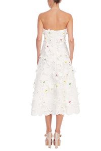 Robe midi Badgley Mischka en scuba avec applique Ivoire clair