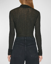 Frame Mesh Lace Crew neck Long Sleeve Top