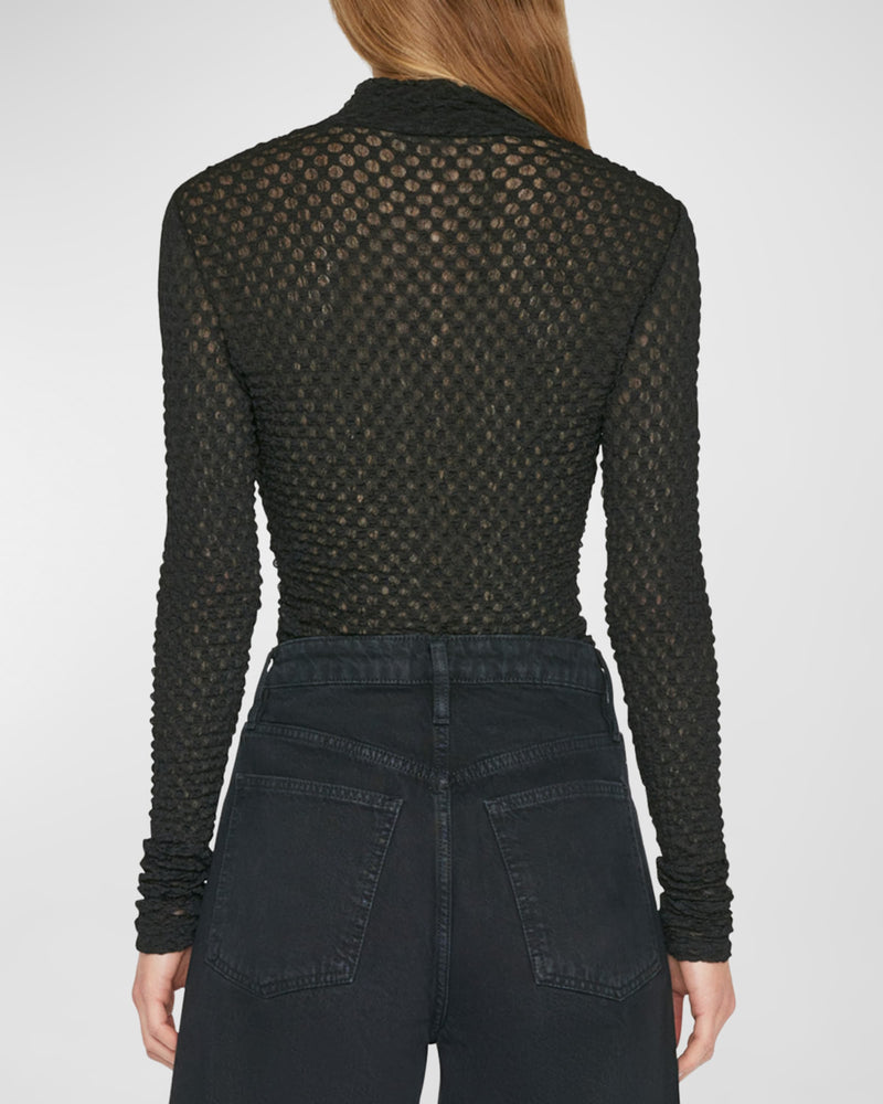 Frame Mesh Lace Crew neck Long Sleeve Top