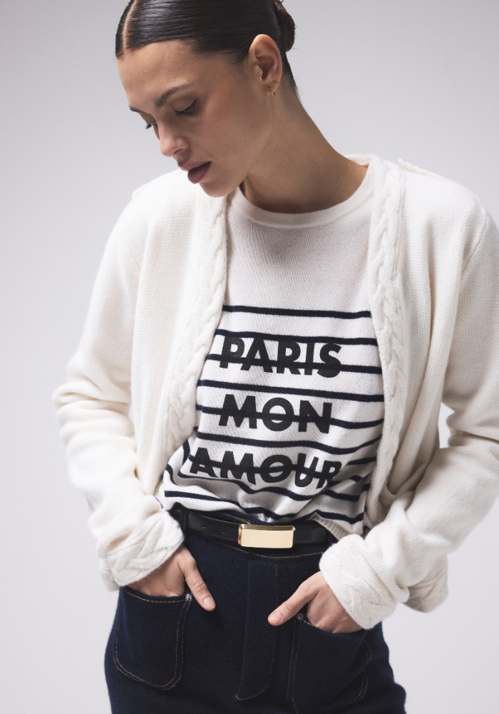 NOTSHY 4703102 HAZEL STRIPE SWEATER W/ "PARIS" TEXT