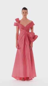 Tarik Ediz One Shoulder Bow Gown