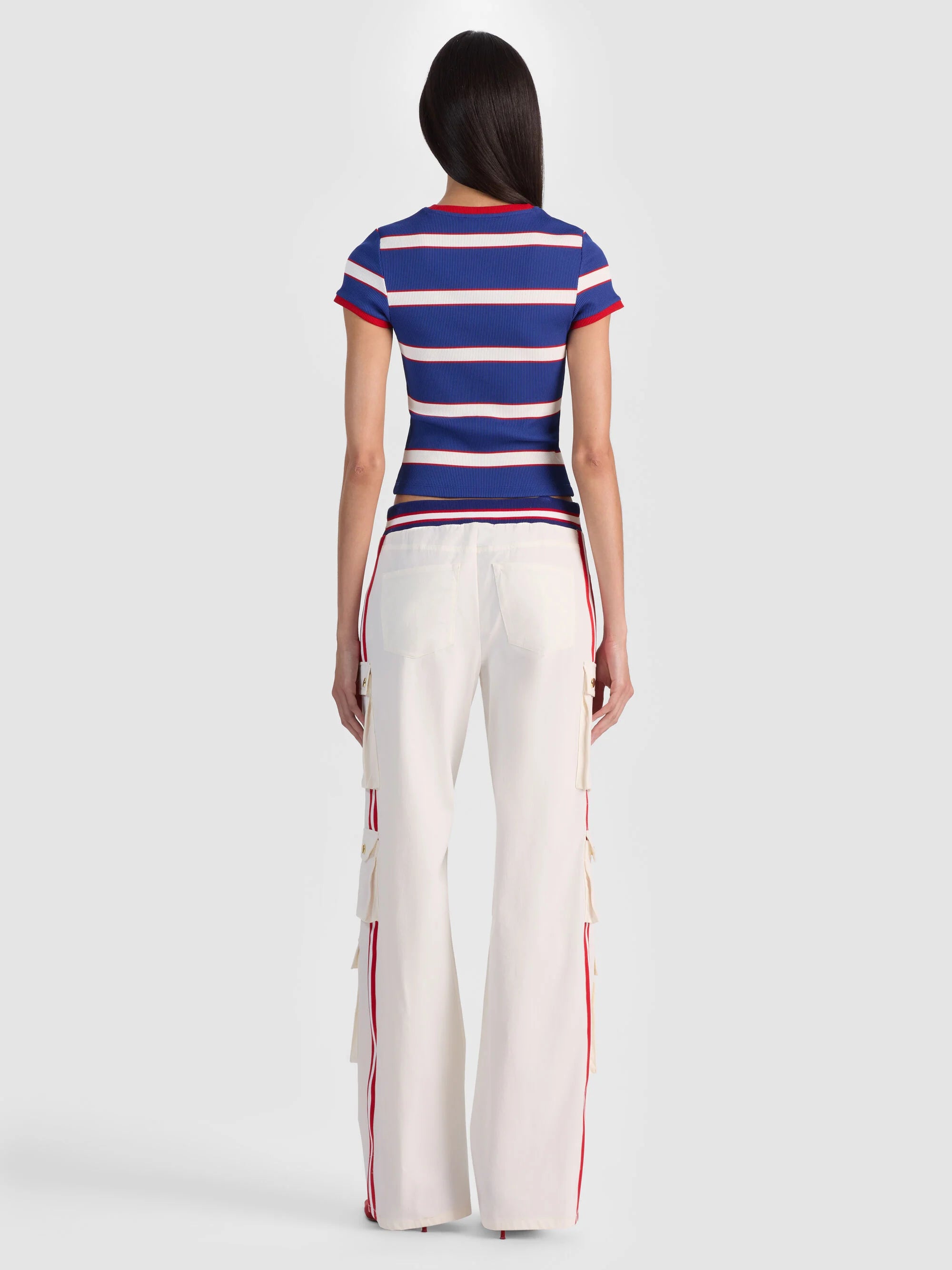 Alice & Olivia Olympua MR Baggy Pull On Cargo Pant W Side Stripe Off White