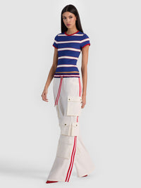 Alice & Olivia Olympua MR Baggy Pull On Cargo Pant W Side Stripe Off White
